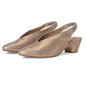 Eileen Fisher Gatwick Metallic Suede Slingback Heel Pumps Shoe Gold Sz 8,5 NEW